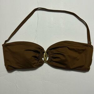 VICTORIA'S SECRET Medium Brown Gold Bikini Top Keyhole Strap Neutral Beach Pool